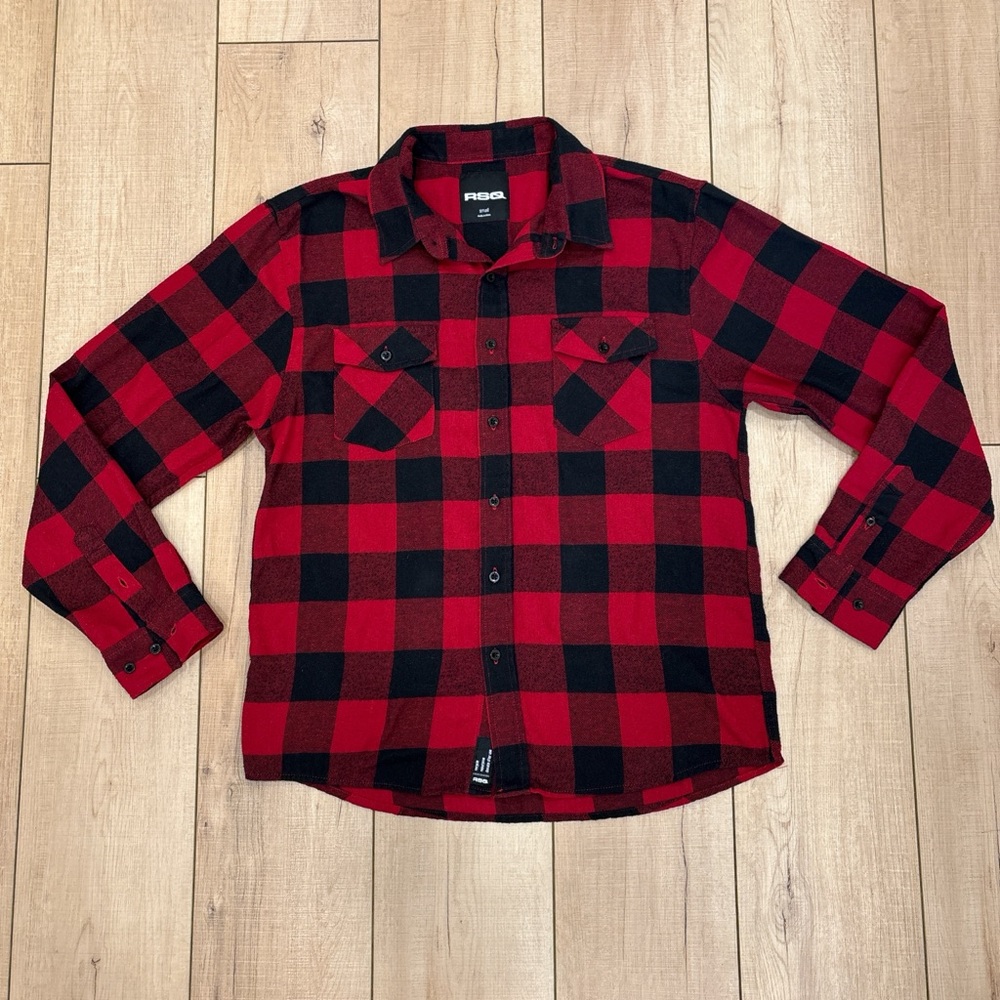 RSQ Men's Red and Black Plaid Flannel Shirt
